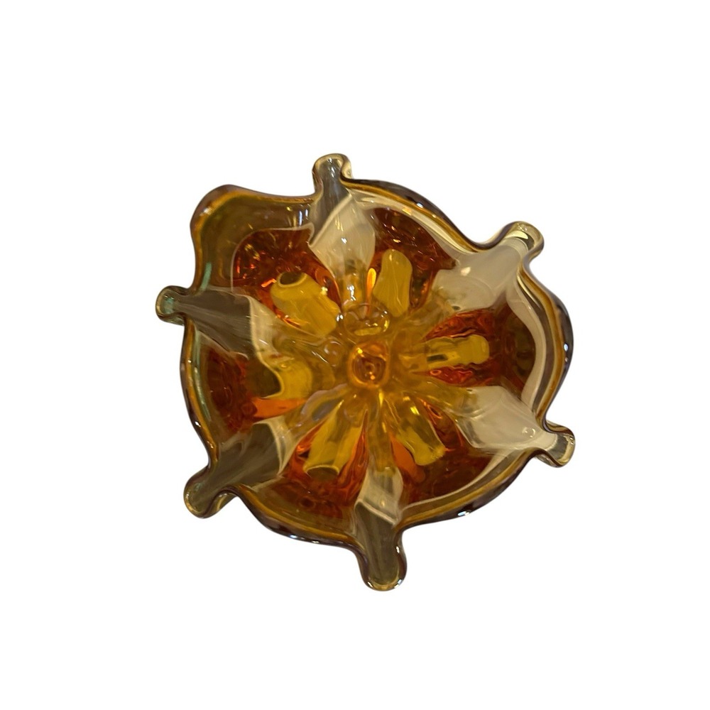 Viking Amber Art Glass Handkerchief Vase Six Petal Pedestal Mid Century 7.75" T - Picture 10 of 12
